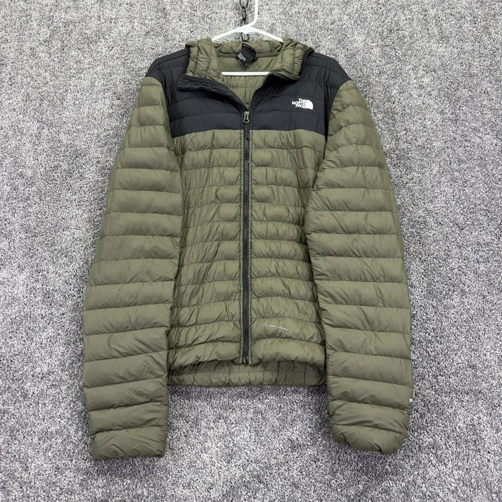 The North Face Jacket Mens Large Green Black 700 Hooded Puffer Full Zip